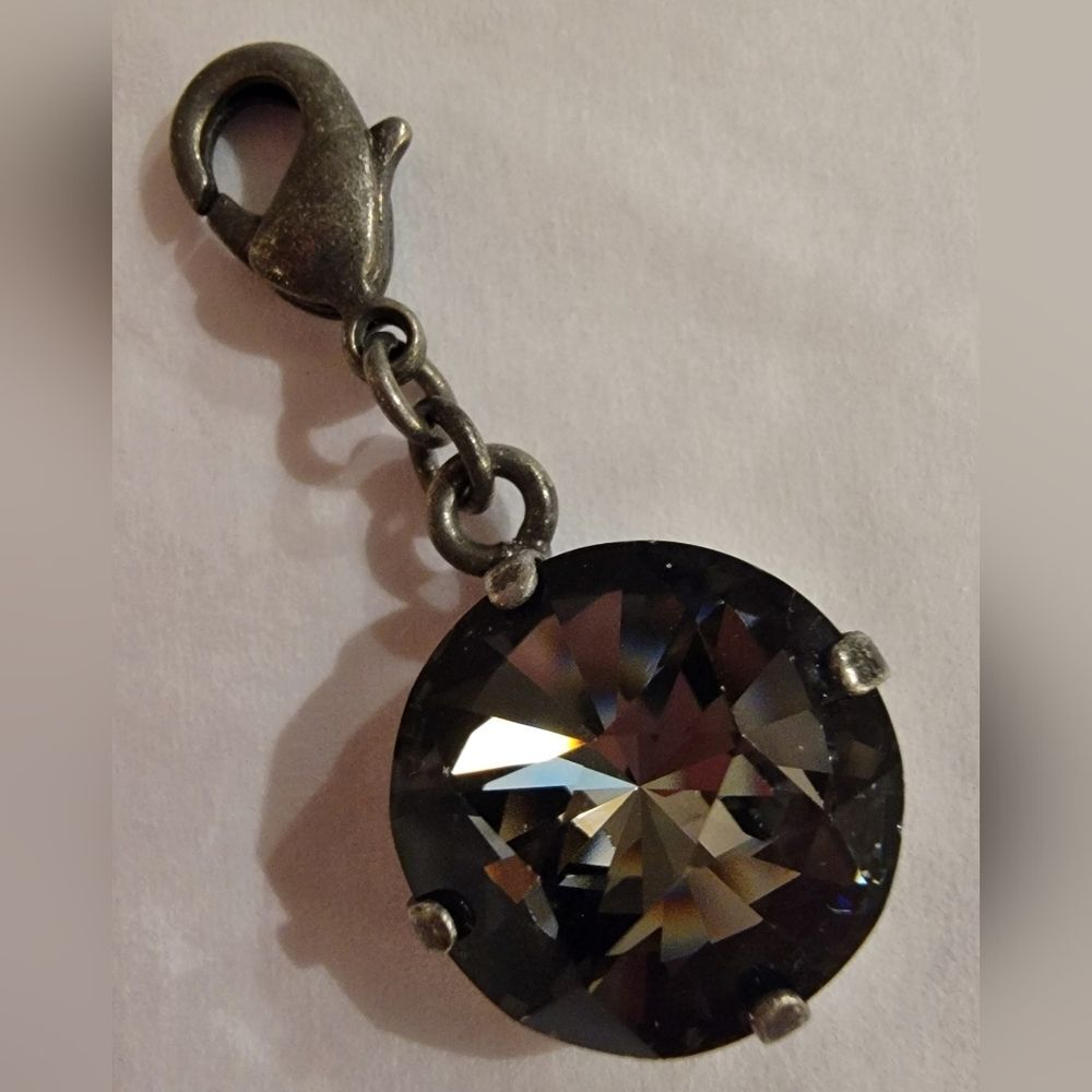 Sabika Black Diamond Vienna Swarovski Crystal Pendant 1" Antq Silver Set..
